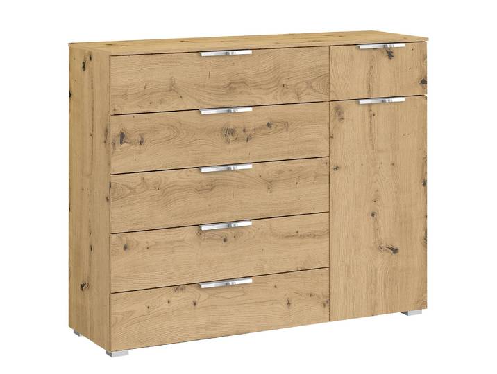 Commode x6+1 120 x 100 x 42cm Marron/Imitation chêne Artisan Chrome