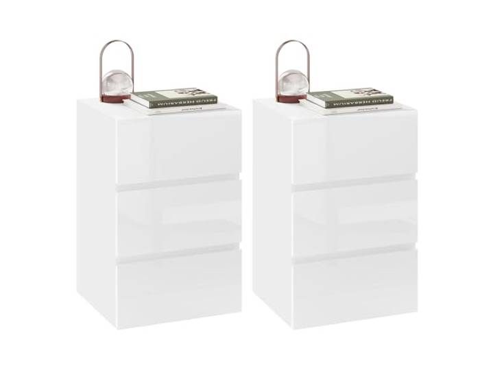 EUGAD Nachttisch 2er Set Weiß Hochglanz 3 Schubladen B40 3 Schubladen; 40x35x62 cm; für Schlafzimmer u. Wohnzimmer