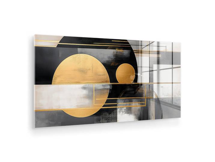 MuchoWow Acrylglasbild Abstrakt - Gold - Silber - Formen - Ästhetisch - Modern 120x60 cm, Goldfarben, Glas, Rechteckig, 120x60 cm, Bilder & Rahmen, Bilder, Acrylglasbilder