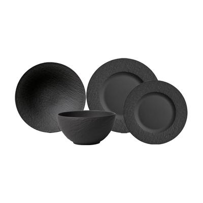 Geschirr-Set VILLEROY & BOCH "Geschirr-Set Manufacture Rock schwarz", schwarz, 4, Porzellan, Geschirr-Sets, Geschirr-Set, Spülmaschinengeeignet, Mikrowellenfest