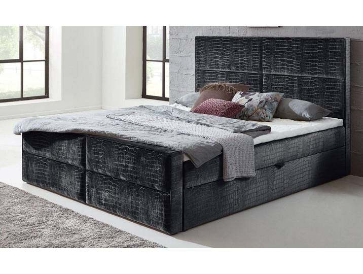 JVmoebel Boxspringbett Elegantes Boxspringbett in Grau aus pflegeleichtem Kunstleder (1-St)