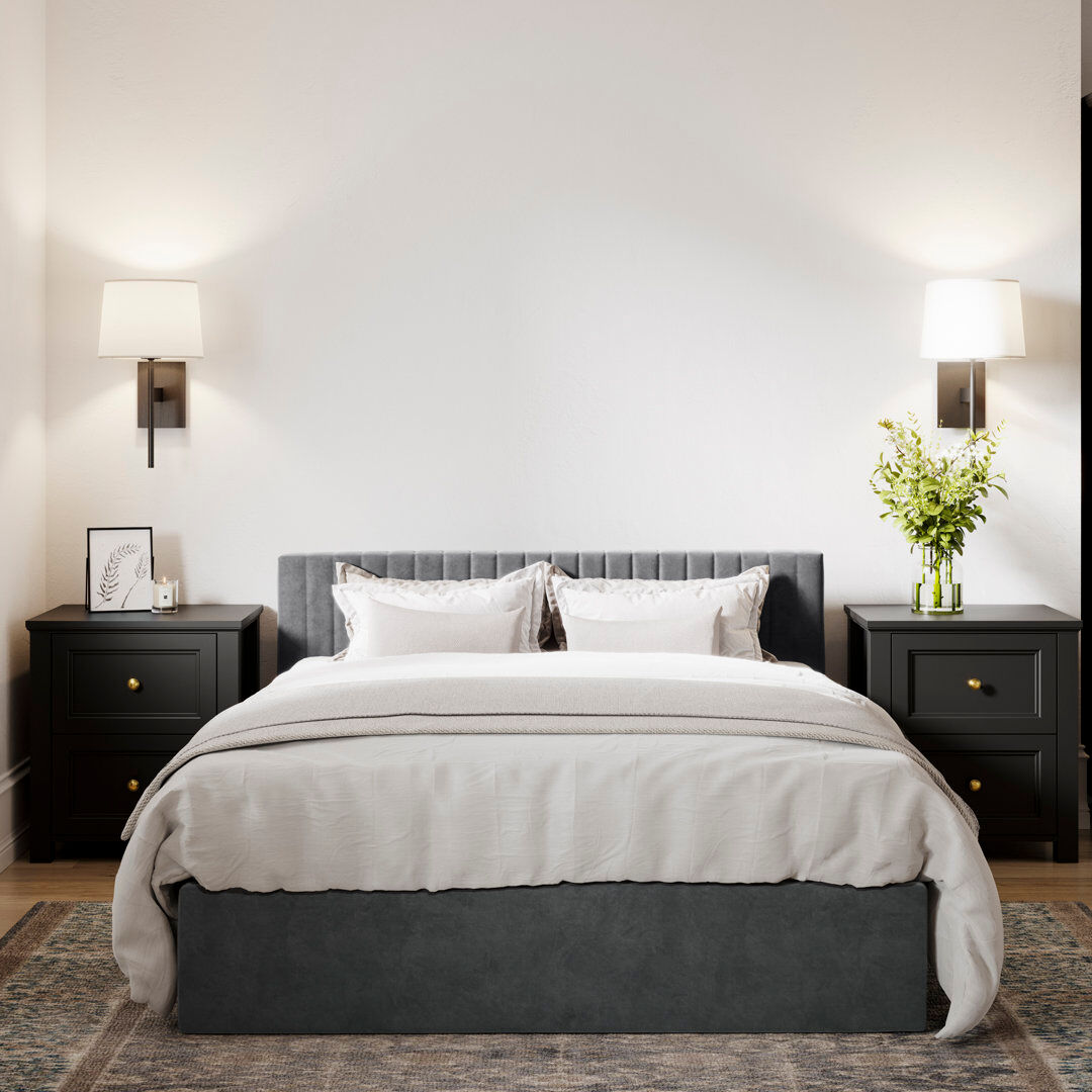 LPD BERLIN UPHOLSTERED END LIFT OTTOMAN STORAGE BED Grey Double (4'6)