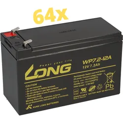 64x Kung Long WP7,2-12A F2 AGM-Akkus 12V 7,2Ah – passend für APC SILCON DP320E