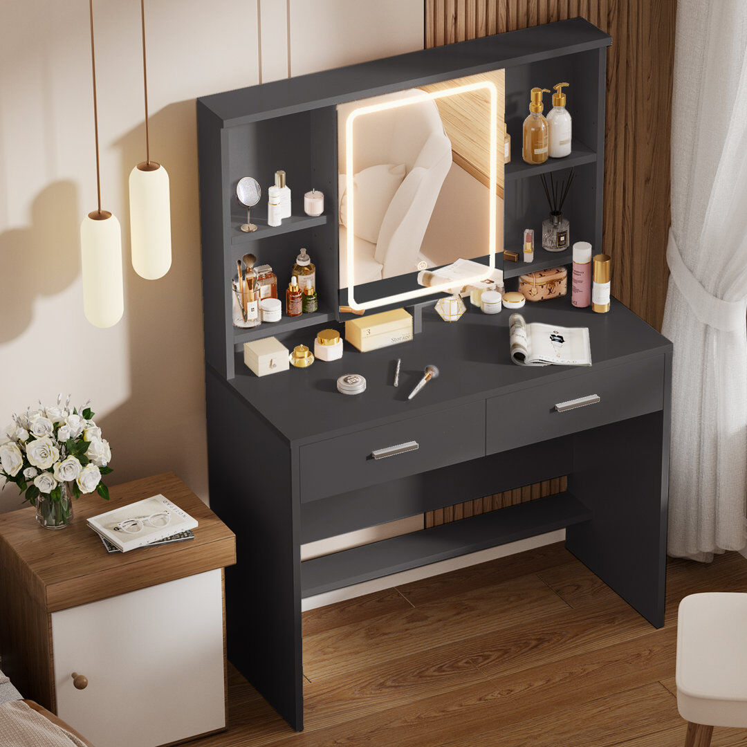 Metro Dressing Table with Mirror Black 135.8cm H X 90cm W X 40cm D