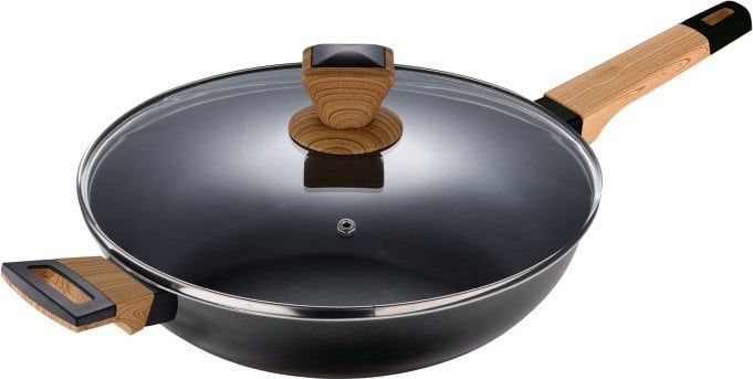 Bergner Diepe pan met antiaanbaklaag en deksel, 28 cm, Earth Black, model BG-34628-BK