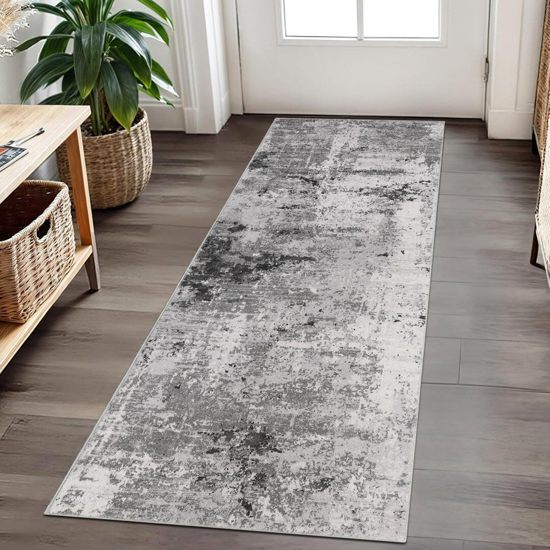 Brayden Studio Vintage Look Polyester Water Resistant Anti-Fatigue Non-Skid Kitchen Mat Grey 65x180cm