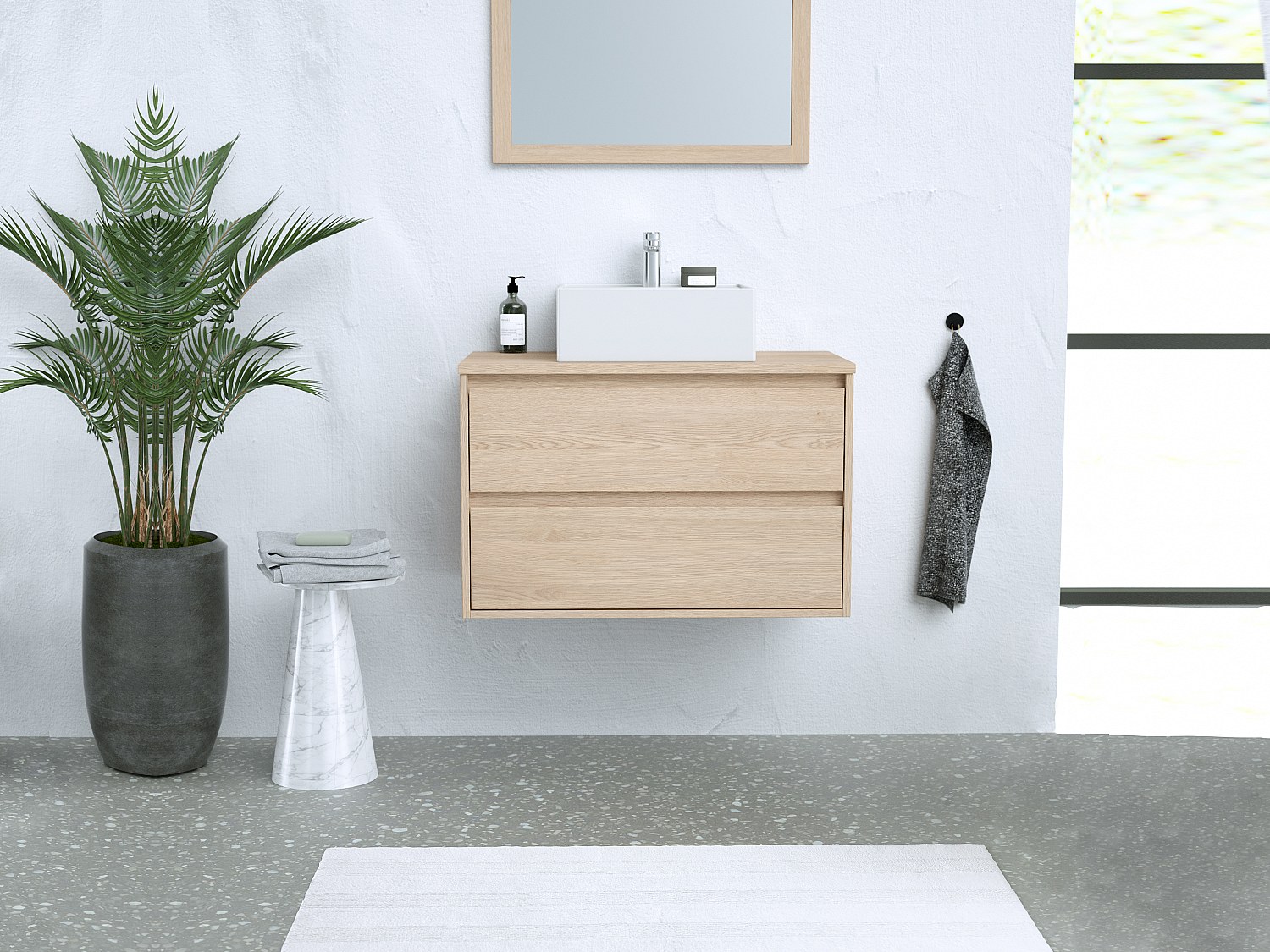 Vente-unique Waschbeckenunterschrank hängend mit Platte - 80 cm - Eichenholzfurnier - MILIPAM 1445957