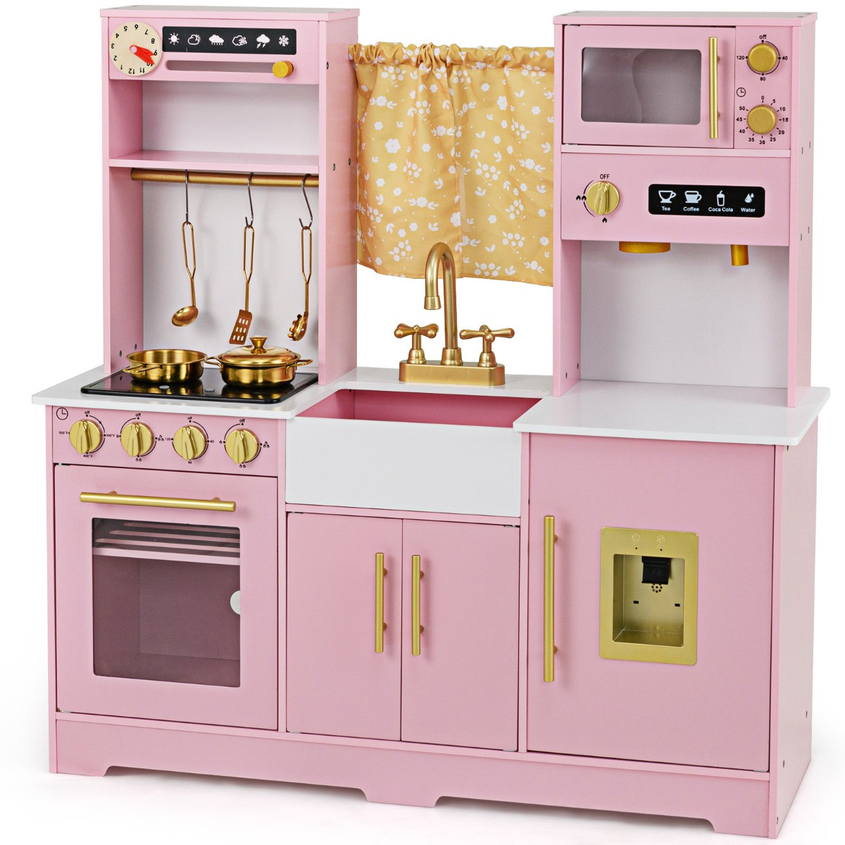 Costway Houten Speelgoedkeuken met Gootsteen, Kraan en Accessoires