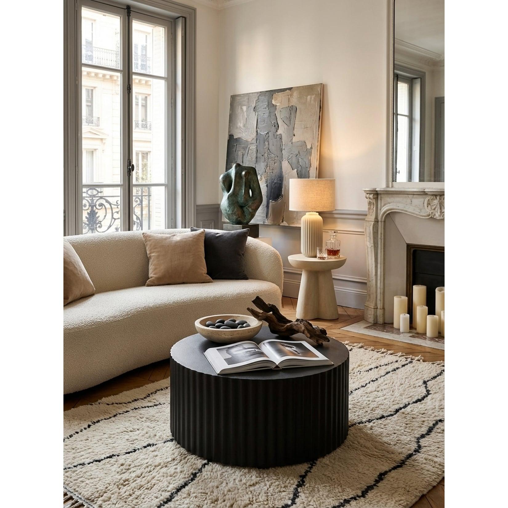Couchtisch in Schwarz aus Metall mit Wellen-Muster, 67x67x31 cm