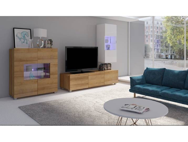 Designer Wohnwand Carlos mit LED - Holz-Holz - Luxusbetten24