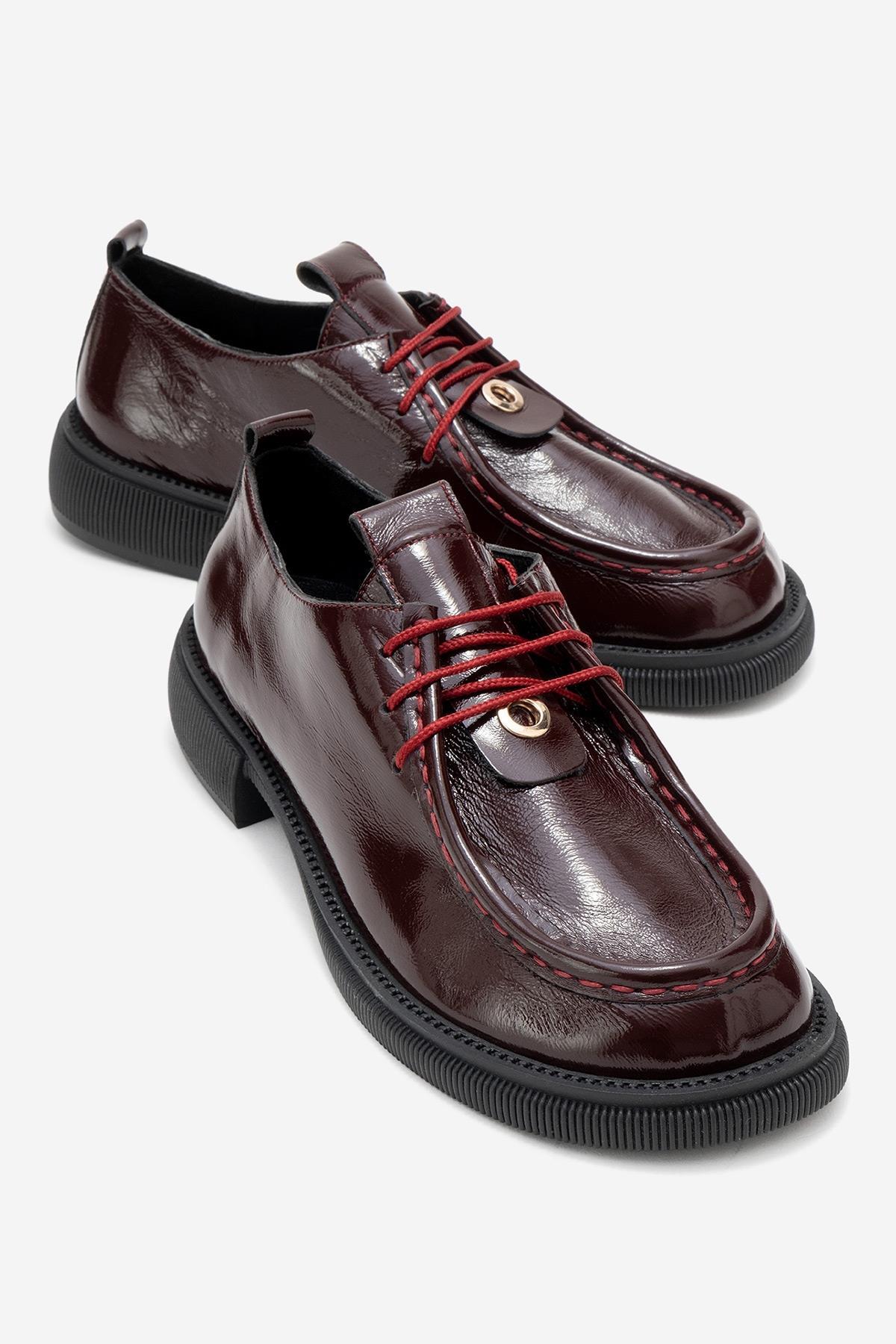 Band Leder Schnürung Loafer Damen