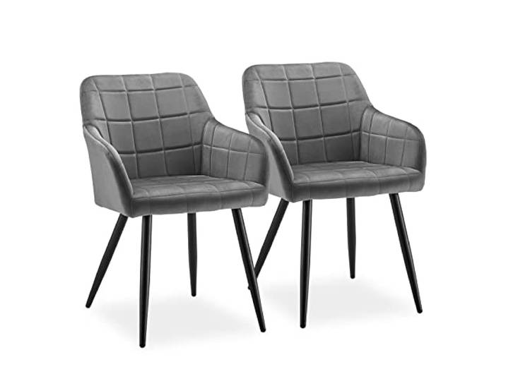 CLIPOP Esszimmerstühle 2er Set Stühle mit Armlehne, Samt Bezug, Esszimmerstuhl Küchenstuhl Polsterstuhl, Stühle für Esszimmer (Samt Grau, 2er Set)