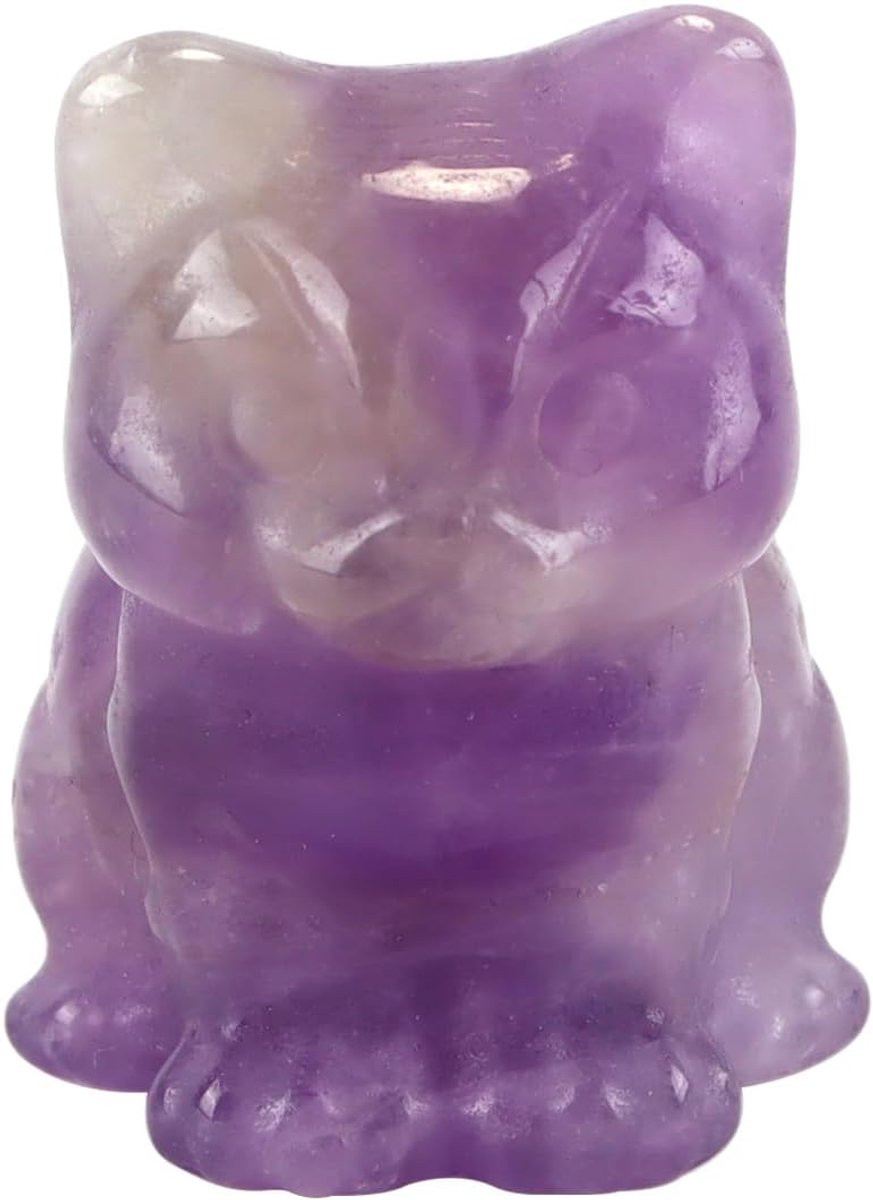 Kristallen Kat Figuur - Natuurlijke Amethist Edelsteen Beeldje - Paars - 3 cm