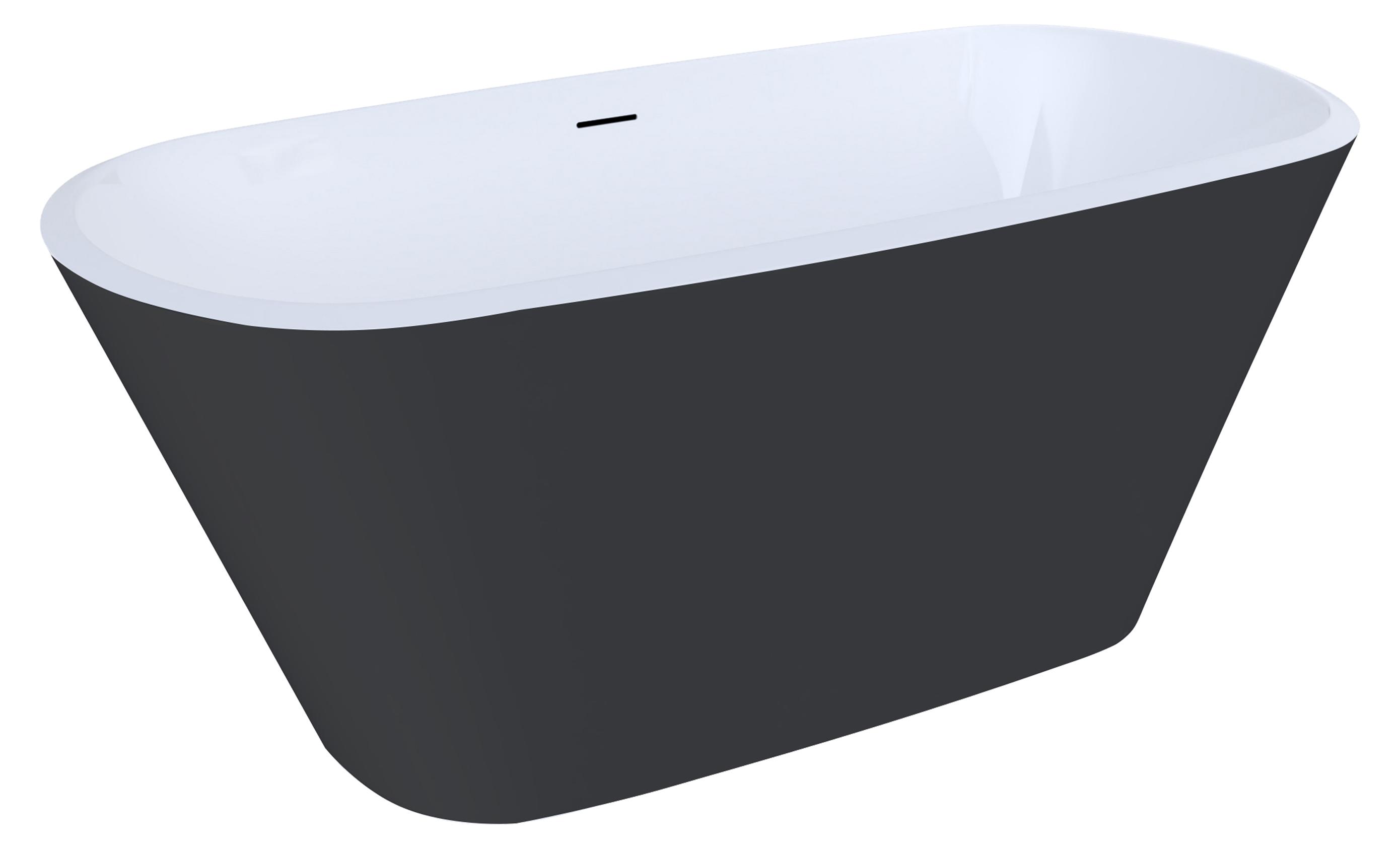 Duschspa 150x72cm freistehende ovale Acryl-Badewanne in Schwarz mit Überlauf und vormontiertem Zubehör für Badezimmer