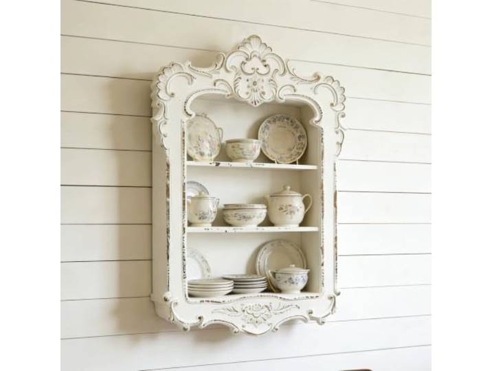 Wandregal im französischen Stil, dekoratives Wandboard aus Massivholz Vintage Design, Wandmontage, Platzsparend, Einfache Montage, Wohnzimmer Deko(White)