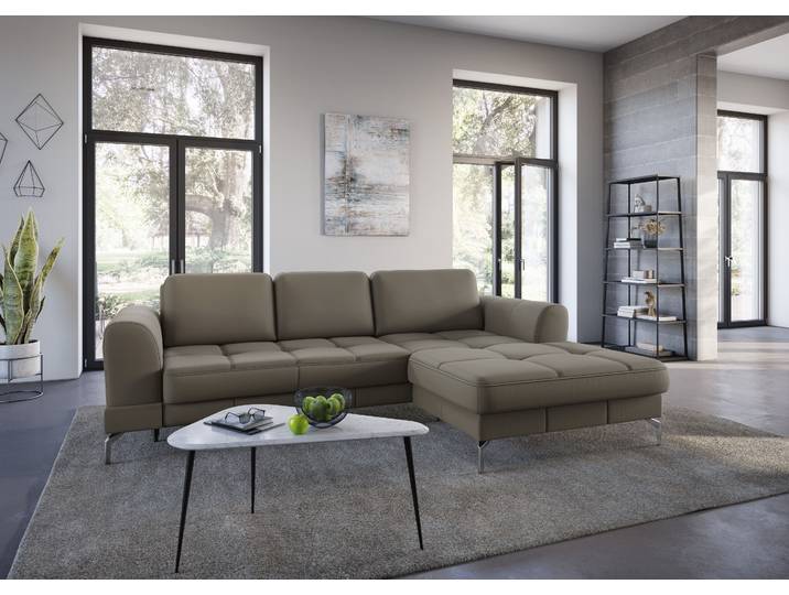 Ecksofa, Naturleder, Braun, 284×175 cm, Mega-Recamiere Rechts, Gepolstert, sit&more