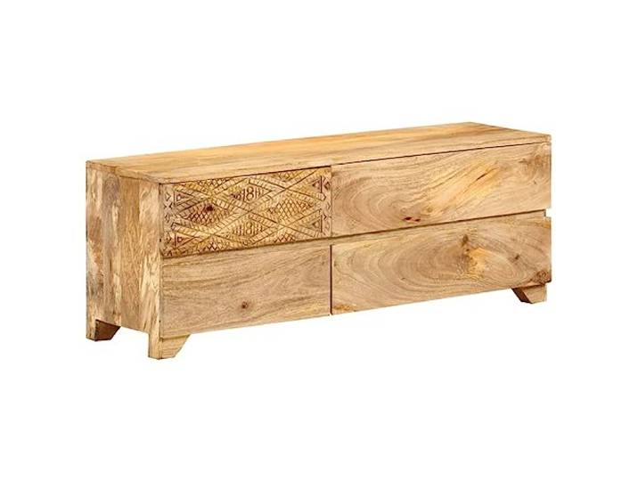 KGHERMDF TV-Schrank Massivholz Mango 110x30x40 cm 4 Schubladen, Robust, Langlebig, Mit Feiner Schnitzerei, Kein Zusammenbau Erforderlich