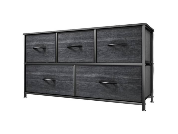 YITAHOME Commode Chambre - 5 Tiroirs en Tissu - Meuble de Rangement -100 x 30 x 55 cm - Grain de Bois Noir