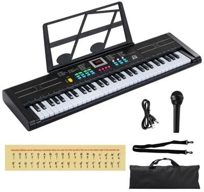 Costway 61 Keys Kids Piano Keyboard with Microphone and Music Stand-Black