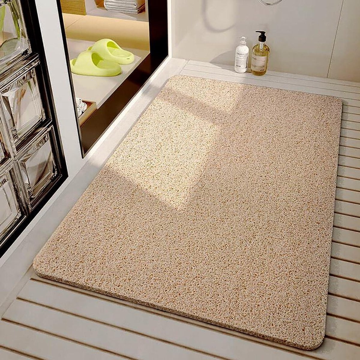 Douchemat Antislip Beige - Sneldrogende Badkamermat zonder Zuignappen - 90 x 120 cm