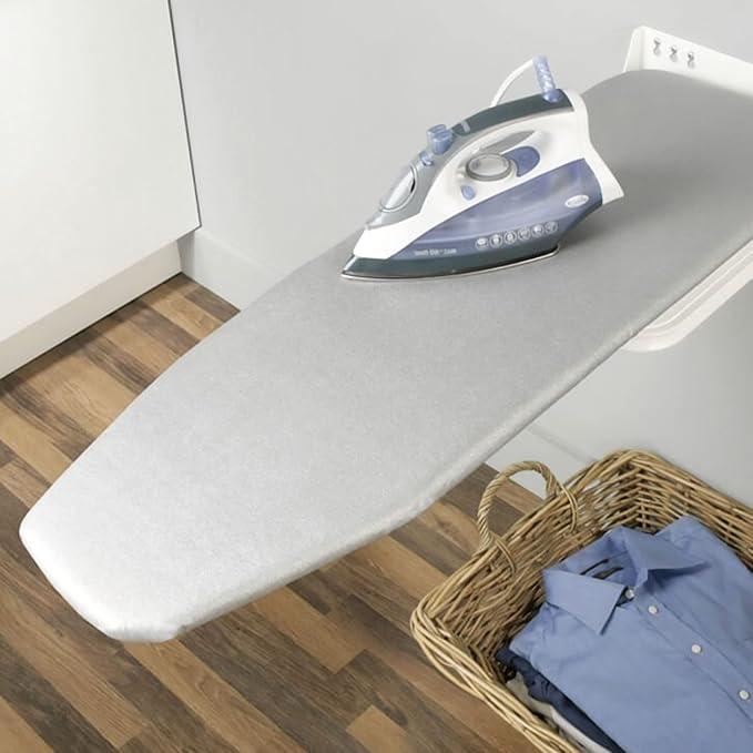 Bügelbrett Klappbar IRONFIX Bügeltisch-Bezug Silber| Bügel-Klapptisch 180° drehbar in gehärtetem Stahl weiß | Wand-Bügelbrett für Wandmontage | Germany | 1 Stück mit Schrauben