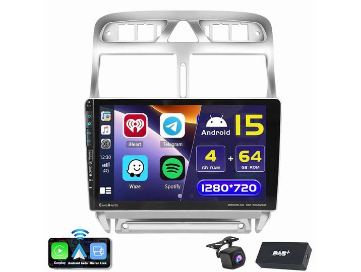 ESSGOO 9 Für Peugeot 307 2007-2013 Android 15 Navi RDS Autoradio (RDS, Digitalradio (DAB), FM, AM)