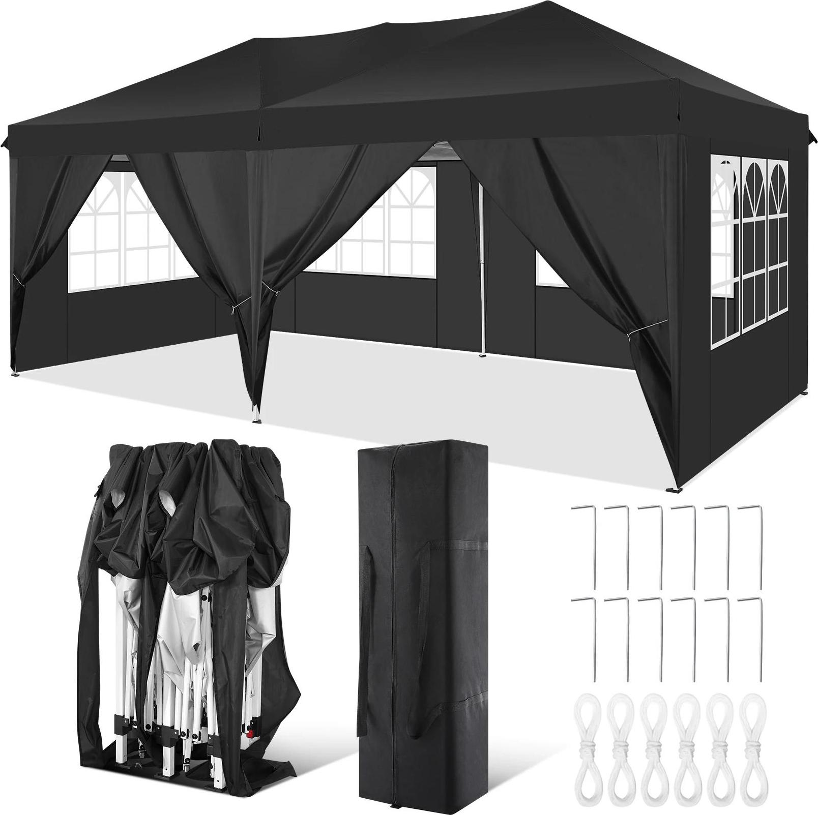 Pavillon, wasserdichtes Material, höhenverstellbar, Schwarz, 3x6M