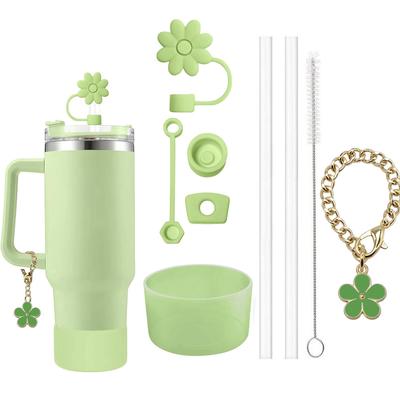 Stanley Cup Accessories Set Spill Proof Stoppers, Straws, Brushes & Flower Charm For Customization green