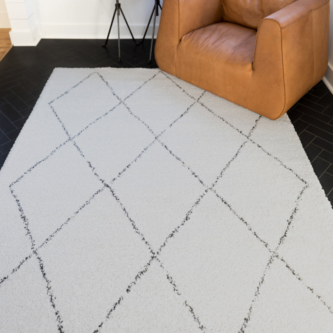 Etta Avenue Elsa Rectangle Geometric Shaggy Area Rug Cream;Black Rectangle 200 x 290cm