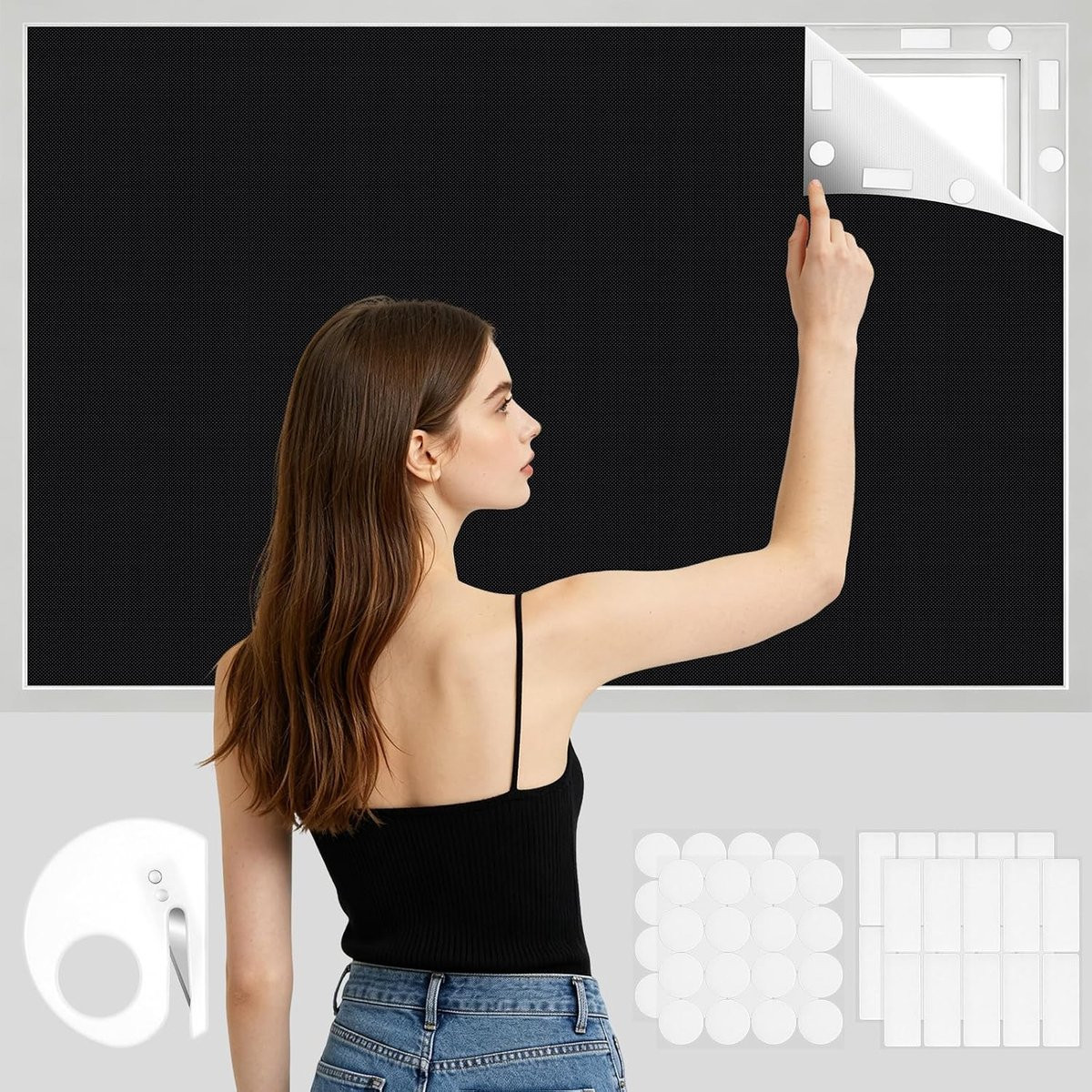 Verduisteringsrolgordijn 100 x 145 cm - Zelfklevend - 100% verduisterend
