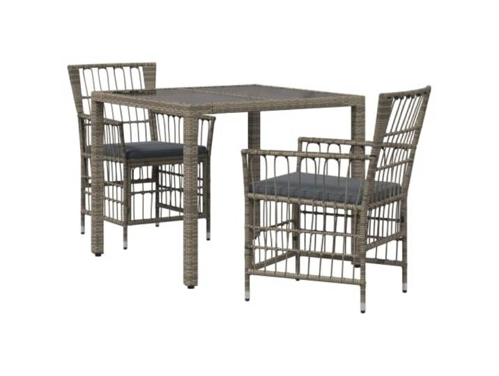 KTHLBRH 3-teiliges Outdoor-Lunch-Set aus Polyrattan, Grau Tischplatte aus gehärtetem Glas, pulverbeschichteter Stahl, Kissen mit abnehmbaren Bezügen, verstellbare Nivellierer