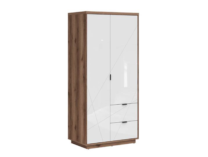 Armoire 2 portes 2 tiroirs Sven Blanc et Bois