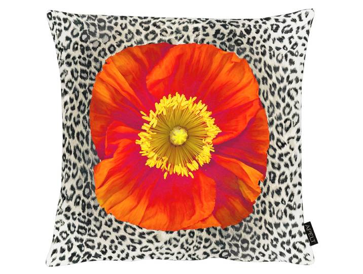 Dekokissen APELT Giulia , bunt (braun, rot, bedruckt), B:46cm H:0,5cm L:46cm, Polyester, Dekokissen_Sitzkissen_Kissenhüllen, Dekokissen, Mohnblüte auf Leoprint