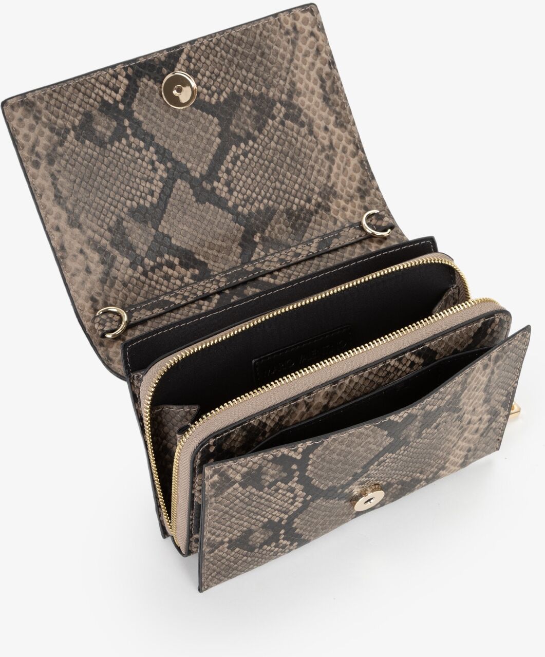 Umhängetasche VALENTINO BAGS "EMBER", Damen, Gr. B/H/T: 20cm x 13,5cm x 3,5cm, braun (taupe kombiniert), Textil, Taschen Umhängetasche, Damen Schultertasche, im angesagtem Animal-Look taupe kombiniert B/H/T: 20cm x 13,5cm x 3,5cm