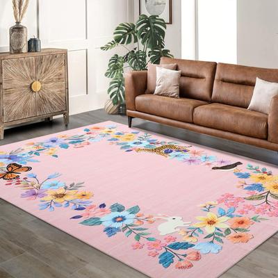 Garvee 100% Polyester Foldable Area Rug, Modern Jungle Secret Printed Floor Carpet, Washable Back Soft Low-Pile Rug