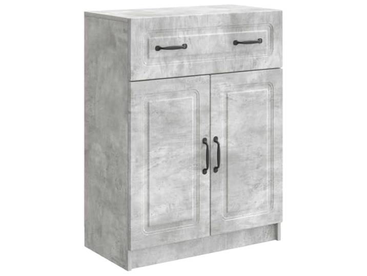 KPOTUERTU Sideboard Betongrau 66 x 34,5 x 87 cm Holzwerkstoff Metallgriffe, 90°-Pendeltüren, mehrere Brettregale, rechteckiges Profil, pflegeleicht