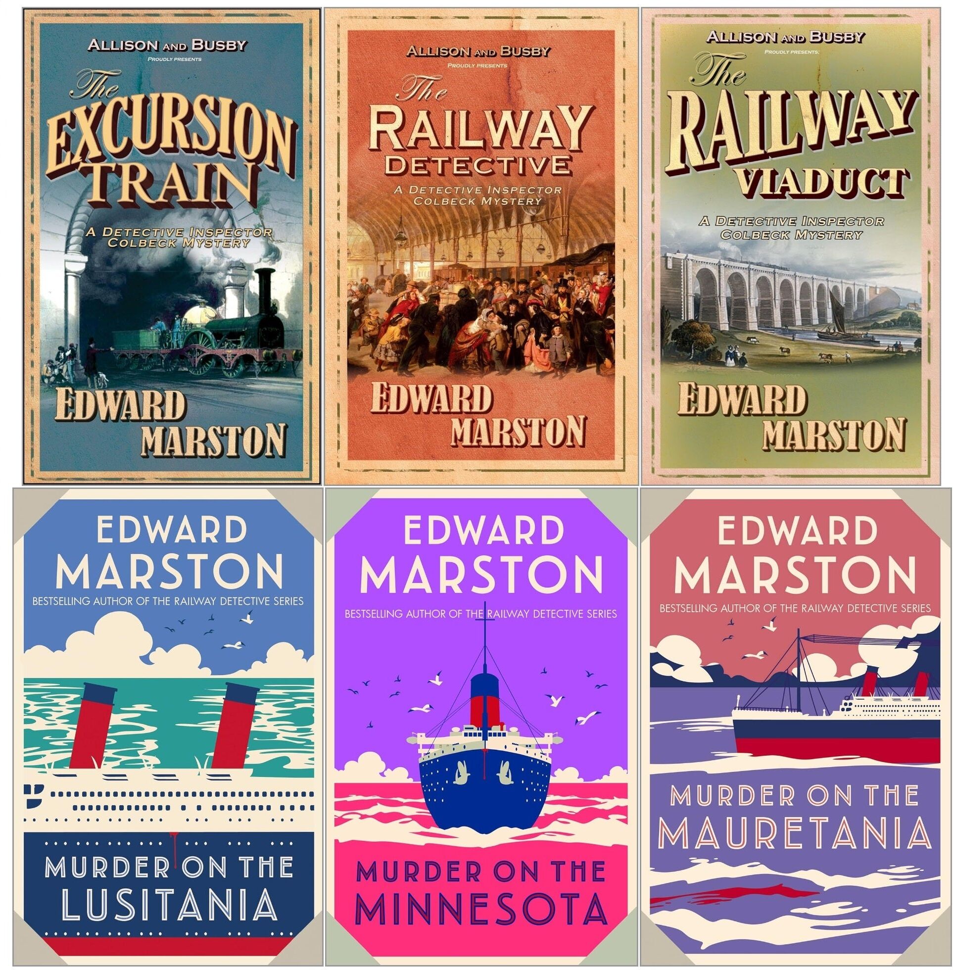 Allison & Busby Edward Marston Ocean Liner and Railway Detective Mysteries Collection 6 Books Set (Murder on the Lusitania, Mauretania, Minnesota, The Railway Detecti