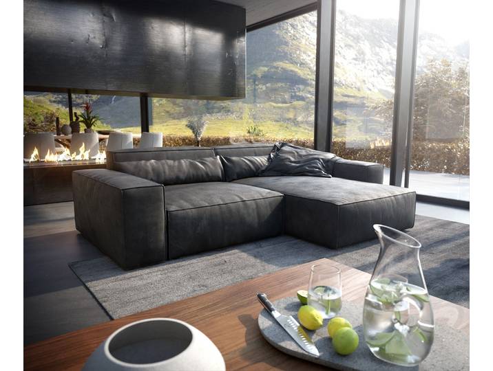 Ecksofa Sirpio XL 270x170 cm Lederimitat Vintage Anthrazit Recamiere variabel, Ecksofas