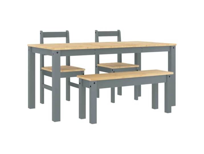 4-tlg. Essgruppe Panama Grau Massivholz Kiefer Kiefernholz,stabile Tischplatte,großzügige Bänke,pflegeleicht,minimalistisches Design,max. 110 kg pro Sitzplatz