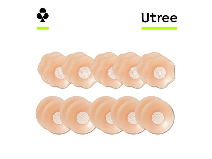 Utree - Onzichtbare siliconen borstplakjes voor dames, anti-buig, zonder ondergoed, 5 paar bloemen + 5 paar ronde vormen