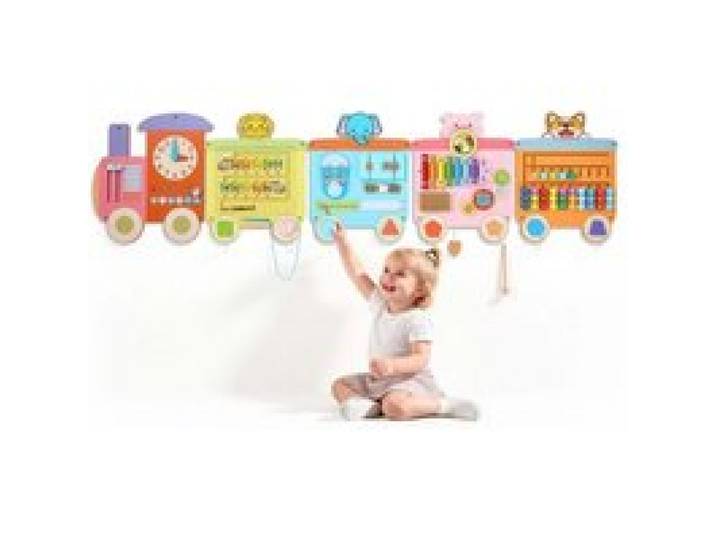 VEVOR Montessori Busy Board 18-in-1 Sensorisches Motorikbrett aus Holz Zug, Lernspielzeug zur Bildung & Frühe Entwicklung für Kita Zuhause, aus MDF-Platten, mit Xylophon Uhr Zahnrädern & Lernelementen