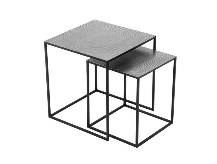 Milino Beistelltischset, Schwarz, Silber, Metall, 2-teilig, Kreise, quadratisch, eckig, gastro- und objekttauglich, Wohnzimmer, Wohnzimmertische, Satztische