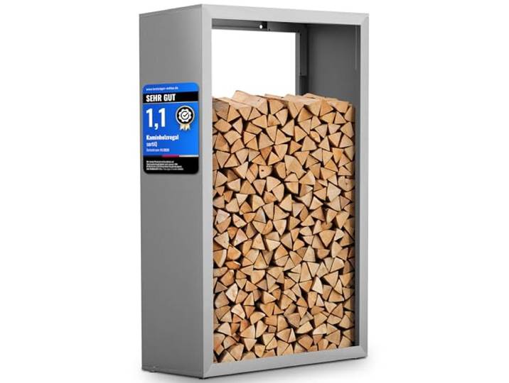 sortiQ Kaminholzregal Metall [DB 701] Kaminholz-Regal für außen & innen - wetterfeste, moderne Brennholz-Stapelhilfe für stabile Holzaufbewahrung Holzlager mit Stellfüßen (90 x 145cm)