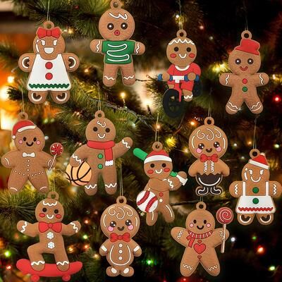 ModernMart "12 Christmas Gingerbread Man Ornaments 3"" For Tree Decor Color: Sport Gingerbread"