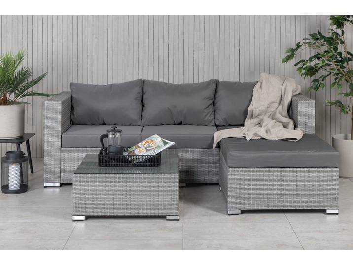 Garten Loungeset Amelia – Polyrattan Sofa mit Tisch & Kissen in Grau - Grau - Luxusbetten24