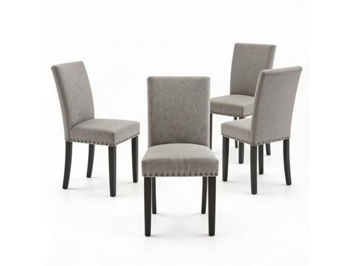 GarveeHome Esszimmerstühle 4er-Set Stoff Massivholzbeine Ziernägel Grau Weiche Sitzfläche, Rückenpolster, Stabiler Stand, Dekornägel, Essbereich