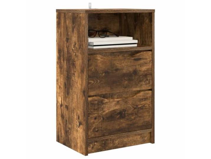 KTHLBRH Nachttisch Eiche Rauchgrau 40 x 30 x 67 cm Holz mehrschichtig 2 Schubladen, 1 Regal, stabile Konstruktion, pflegeleicht, für kleine Räume