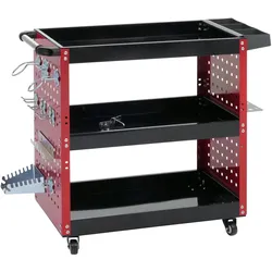 Proregal Werkzeugwagen | HxBxT 73x90x35cm | Rollwagen Werkstattwagen | Rollen Handgriff 3 Ladeflächen Lochraster | Stahl | Rot