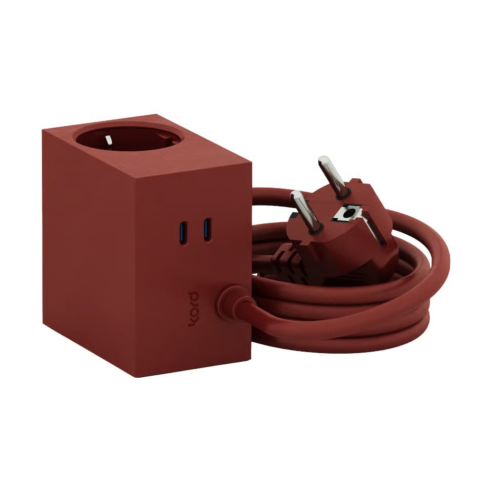 Kord Cuboid+ stopcontact met USB-C 30W, 2 m, Fired Brick