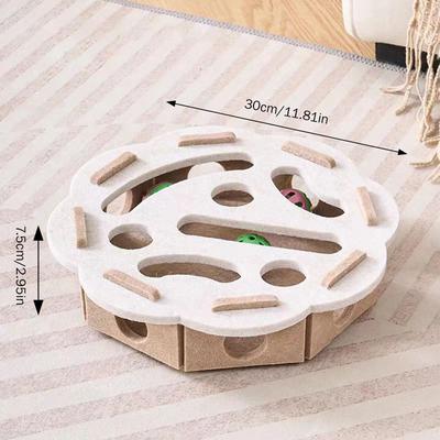 Inspired Finds Interactive Cat Puzzle Toy Box Felt Ball Hunting Game For Indoor Exercise And Mental Stimulation white Flower